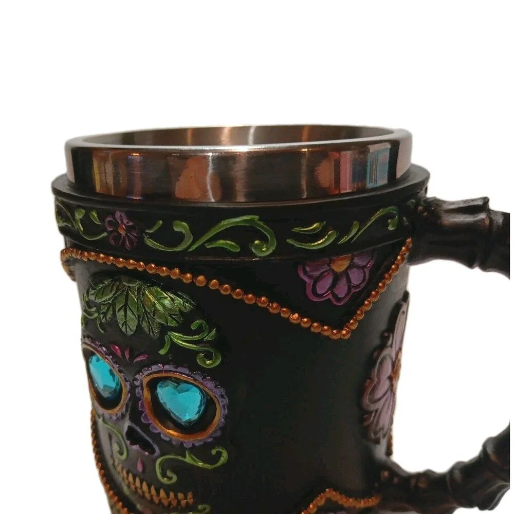 Mug 12 OZ Gothic Black, Green, Purple, Day of The Dead  Skull Mug